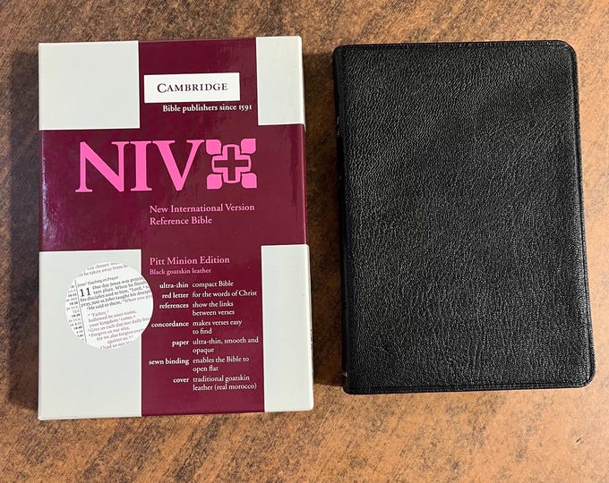 NIV 1984 Cambridge Pitt Minion Bible - Black Goatskin Genuine Leather -Out of Print NIV Edition, Compact Size Bible, Center Column Reference