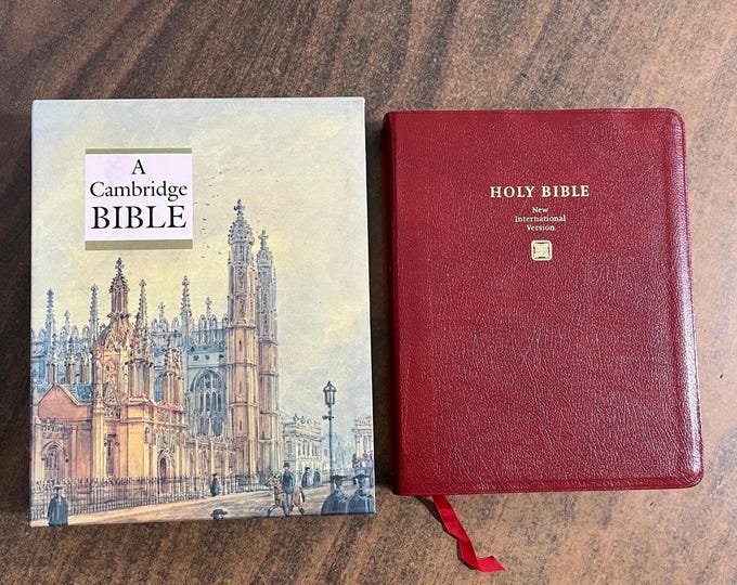 NIV 1984 Cambridge Wide Margin Bible - Red Bonded Leather -Out of Print NIV, Printed in Great Britain / UK Edition - Center column Reference