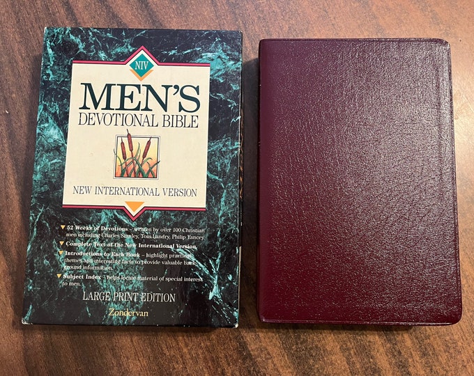 NIV 1984 Large Print Mens Devotional Bible - Burgundy Bonded Leather - Out of Print NIV