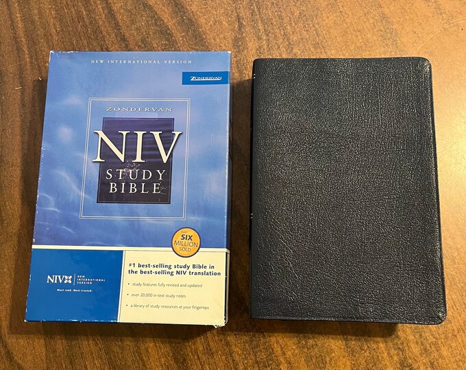 NIV 1984 Study Bible - Navy Top Grain Genuine Leather - Out of Print NIV, 2002 notes, printed in USA