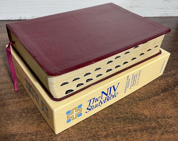 NIV 1984 Study Bible Personal Size Thumb Indexed - Burgundy Bonded Leather - Out of Print NIV, 1985 notes Printed in USA
