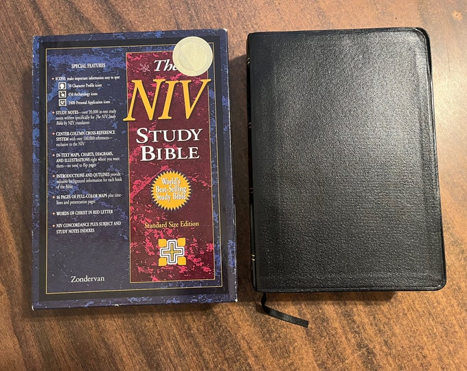 NIV 1984 Study Bible - Black Top Grain Genuine Leather - Out of Print NIV, 1995 notes printed in USA