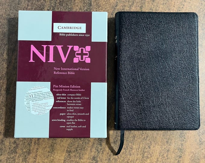 NIV 1984 Cambridge Pitt Minion Bible - Black French Morocco Genuine Leather -Out of Print NIV, Compact Size Bible, Center Column Reference