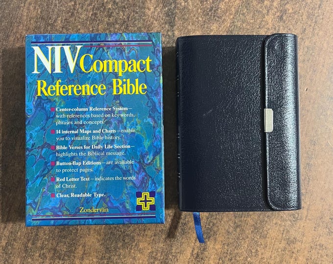 NIV 1984 Compact Reference Bible - Navy Bonded Leather with Button Flap - Out of Print NIV Edition, Center Column Reference 0310908124