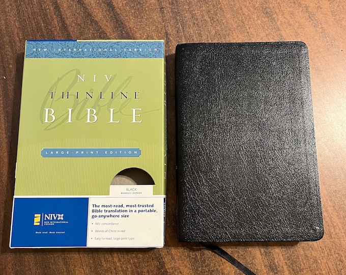 NIV 1984 Large Print Thinline Bible - Black Bonded Leather - Out of Print NIV New International Version, printed in united states usa