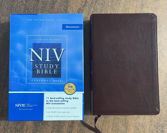 NIV 1984 Study Bible Personal Size - Burgundy Premium Bonded Leather - Out of Print NIV, 2002 notes, printed in united states of america