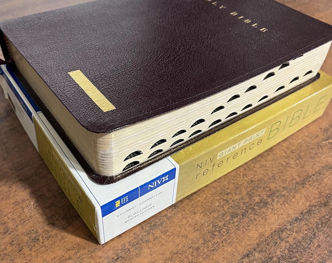 NIV 1984 Giant Print Bible Thumb Indexed - Burgundy Bonded Leather - Out of Print NIV New International Version 84, printed in usa