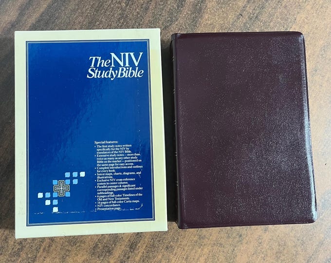NIV 1984 Study Bible - Burgundy Cowhide Genuine Leather - Out of Print NIV, 1985 notes, 1st printing, printed in the USA United States