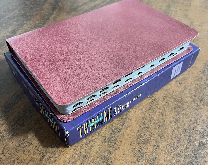 NIV 1984 Thinline Bible Thumb Indexed - Dusty Rose Bonded Leather - Out of print NIV