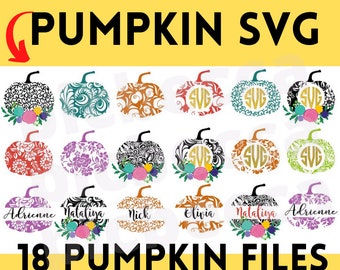 Pumpkin Monogram SVG Bundle, Split Pumpkin Monogram SVG Cricut, Decorative Pumpkin Fall Autumn Eps Dxf Png Clipart, Circle monogram svg