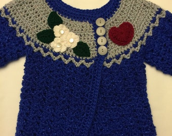 Toddler Girl Blue/Silver Cardigan Asymmetric 3T 3 year old