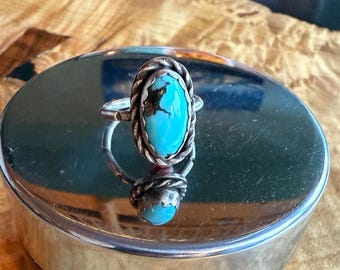 Morenci Turquoise Ring: Twisted Sterling Silver Wire, Size 6.25