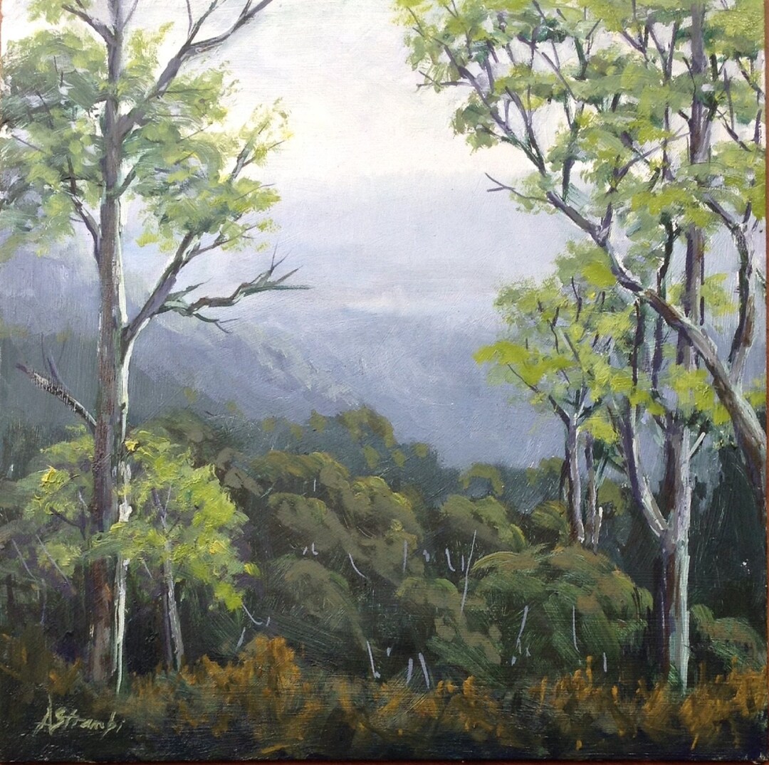 Mt Tamborine Lookout, Mountain View, Distant Trees, Oil Painting on