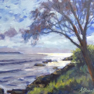 Turners Beach Morning: Impressionist Oil Painting, Framed Seascape Art