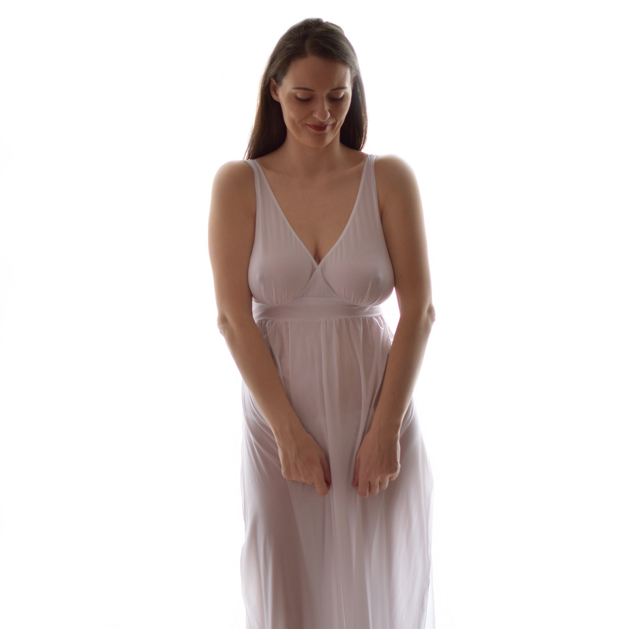 White Sheer Nightgown See Through Lingerie Maxi Dress Gift Etsy.