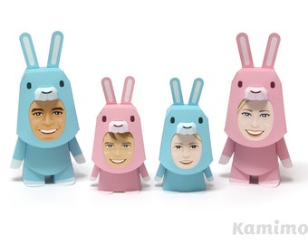 Printable Paper Craft PDF / KIGURUMMY - Rabbit Family (pink and cyan)