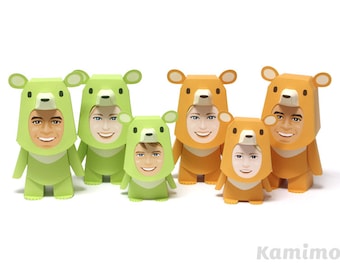 Printable Paper Craft PDF / KIGURUMMY - Bear Family (orange and mint)