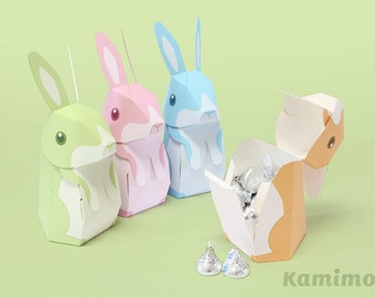 Easter Bunny Rabbit - Favor boxes, Gift boxes, Spring Celebrations / Printable Paper Craft PDF / Pastel Colors