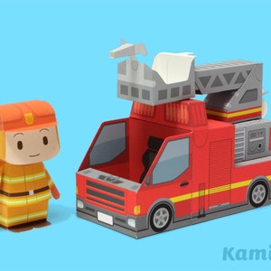 Fire truck Paper Toy / Printable Paper Craft PDF /  Tatten Plus - Emergency Vehicles