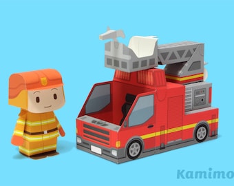 Camión de bomberos Juguete de papel / Manualidad de papel imprimible PDF / Tatten Plus - Vehículos de emergencia