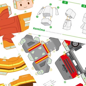 Fire truck Paper Toy / Printable Paper Craft PDF / Tatten Plus Emergency Vehicles image 3