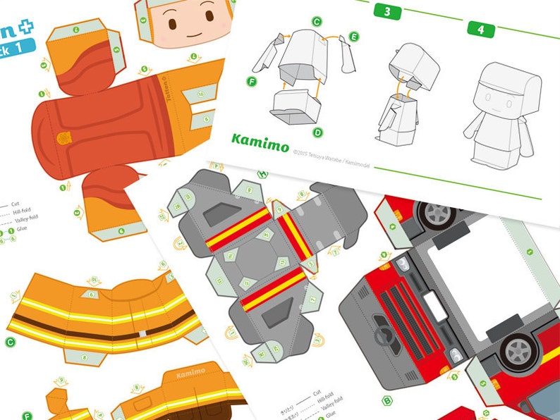 Fire truck Paper Toy / Printable Paper Craft PDF / Tatten Plus Emergency Vehicles image 3