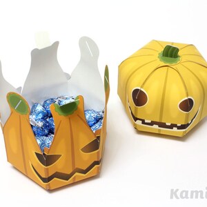 Halloweenpumpa - Presentförpackningar, Cupcake-förpackningar, Presentförpackningar, Halloweendekoration, Ornament, Pumpalykta / Utskrivbar papperspyssel PDF bild 4