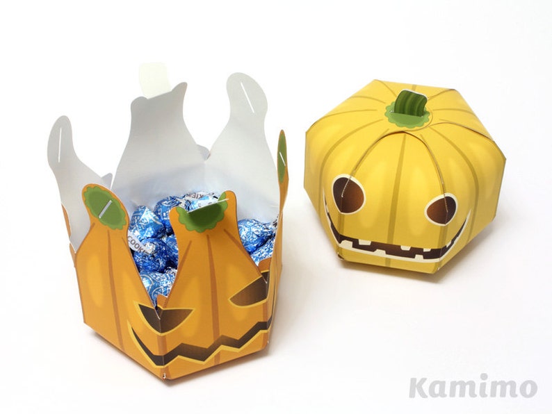 Halloweenpumpa - Presentförpackningar, Cupcake-förpackningar, Presentförpackningar, Halloweendekoration, Ornament, Pumpalykta / Utskrivbar papperspyssel PDF bild 4