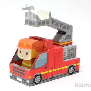 Fire truck Paper Toy / Printable Paper Craft PDF / Tatten Plus Emergency Vehicles image 2