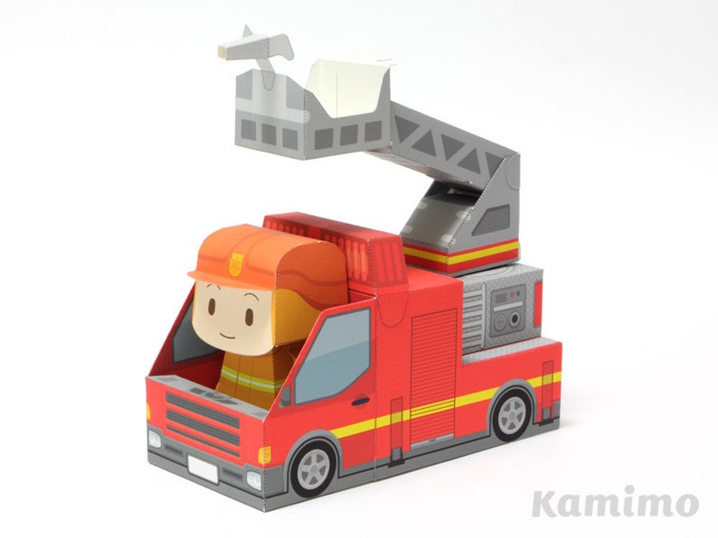 Fire truck Paper Toy / Printable Paper Craft PDF / Tatten Plus Emergency Vehicles image 2