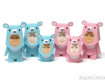 Printable Paper Craft PDF / KIGURUMMY - Bear Family (pink and cyan)