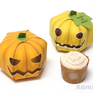 Halloweenpumpa - Presentförpackningar, Cupcake-förpackningar, Presentförpackningar, Halloweendekoration, Ornament, Pumpalykta / Utskrivbar papperspyssel PDF bild 2