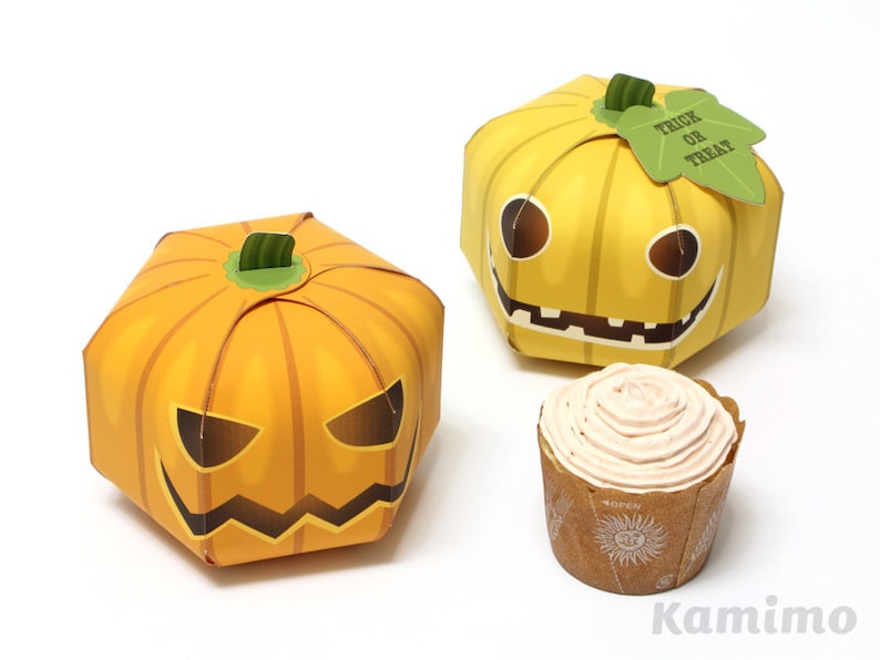 Halloweenpumpa - Presentförpackningar, Cupcake-förpackningar, Presentförpackningar, Halloweendekoration, Ornament, Pumpalykta / Utskrivbar papperspyssel PDF bild 2