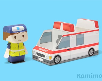 Ambulance Paper Toy / Printable Paper Craft PDF /  Tatten Plus - Emergency Vehicles