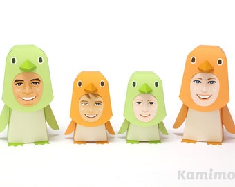 Printable Papercraft PDF / KIGURUMMY - Penguin Family (orange and mint)