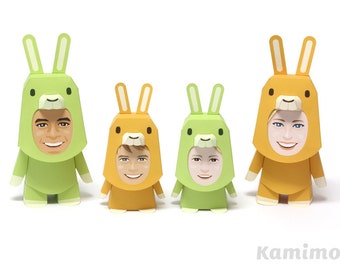 Printable Paper Craft PDF / KIGURUMMY - Rabbit Family (orange and mint)