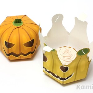 Halloweenpumpa - Presentförpackningar, Cupcake-förpackningar, Presentförpackningar, Halloweendekoration, Ornament, Pumpalykta / Utskrivbar papperspyssel PDF bild 3