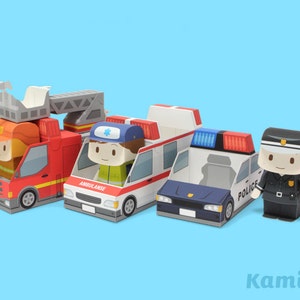 Police car, Ambulance, Fire truck Paper Toy / Printable Paper Craft PDF /  Tatten Plus - Emergency Vehicles
