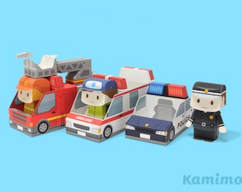Police car, Ambulance, Fire truck Paper Toy / Printable Paper Craft PDF /  Tatten Plus - Emergency Vehicles