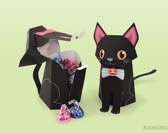 Halloween Cat - Black cat paper craft, Favor boxes, Gift boxes, Spring Celebrations / Printable Paper Craft PDF