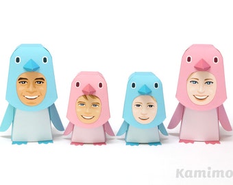 Printable Papercraft PDF / KIGURUMMY - Penguin Family (pink and cyan)