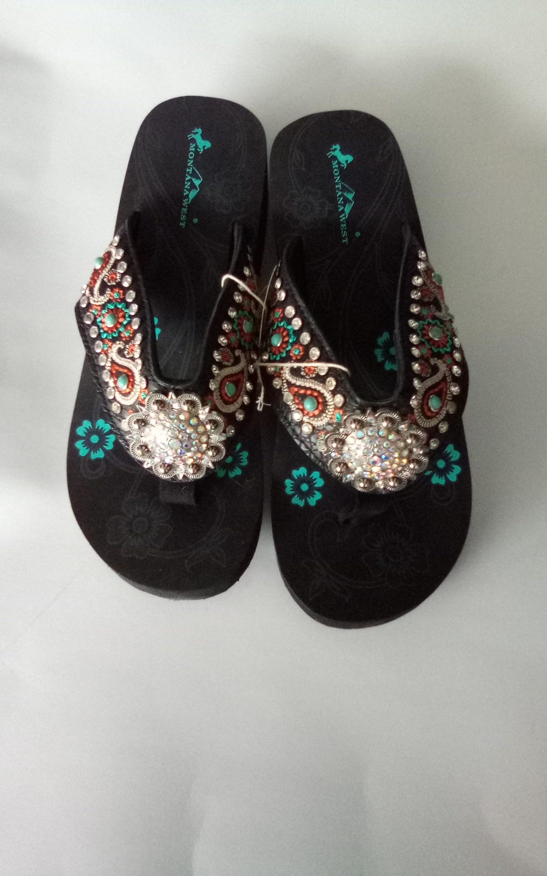 Montana West Handbeaded Aztec Sandals With a Rhinestone Concho - Etsy