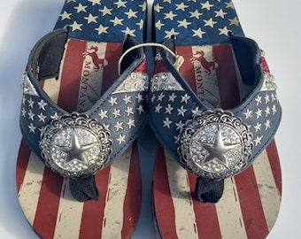 Montana West American Flag July 4th Sandals Size 8