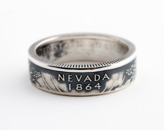 Coin Ring / Nevada / 90% Silver Proof / State Quarter Jewelry / Travel Souvenir / Statement Ring /  Wedding