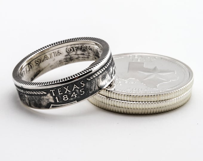 90% Silver Texas Coin Ring - Silver State Quarter Rings - Texas Ring ...