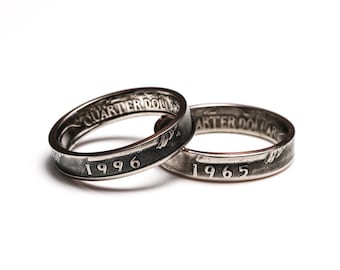 Handmade Coin Ring: Skinny Stacking Band, Year 1965-1998