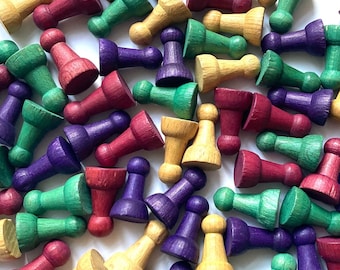 68 vintage pawns, colored pawns, wooden board game pieces, Wooden Game Parts Pieces, colored game tokens, halma, ludo board game pawns