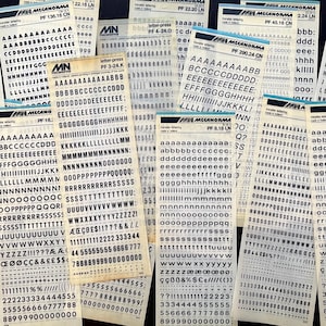 5 Vintage Mecanorma Dry Transfer Letter Sheets, Small letters, Letraset Scrapbooking Ephemera