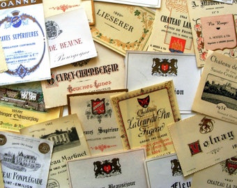 20 vintage wine labels, authentic antique French and German wine bottle labels, wine tags, wine prints, scrapbooking, journaling supplies