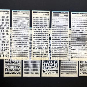 10 dry transfers, Mecanorma vintage letters and numbers rub on sheets, letraset decals